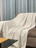 Cotton Sofa Throw — White with Brown Stripe Lining