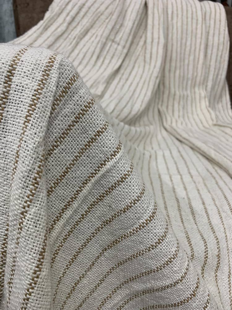 Cotton Sofa Throw — White with Brown Stripe Lining