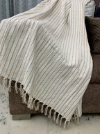 Cotton Sofa Throw — White with Brown Stripe Lining