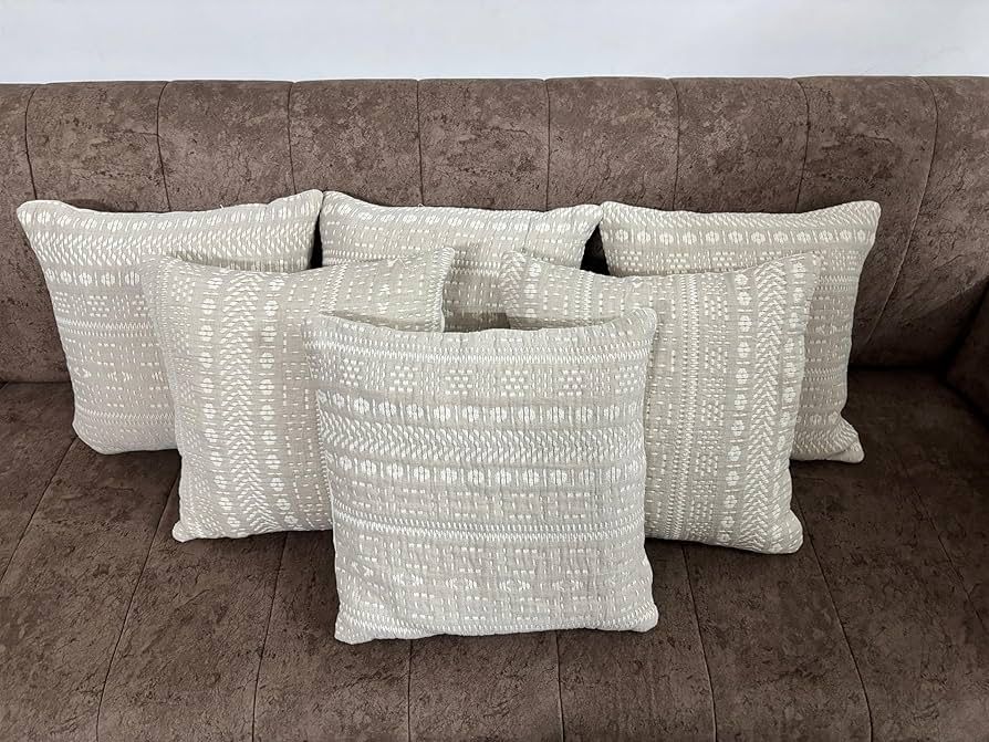 Boho Woven Cushion Cover - Off White & Beige