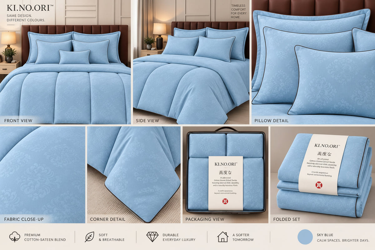 Kinoori Japanese Cotton Sateen Comforter & Bedsheet Set