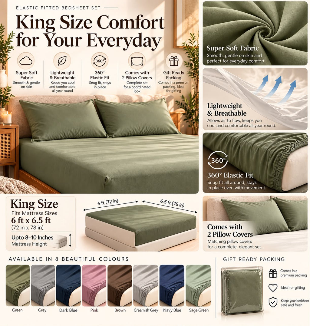 Solid Elastic Fitted King size bedsheet