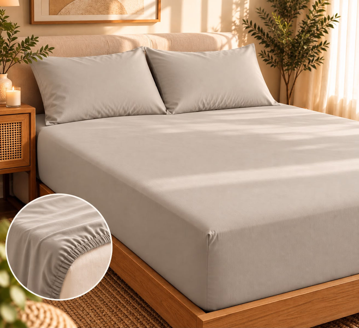 Solid Elastic Fitted King size bedsheet