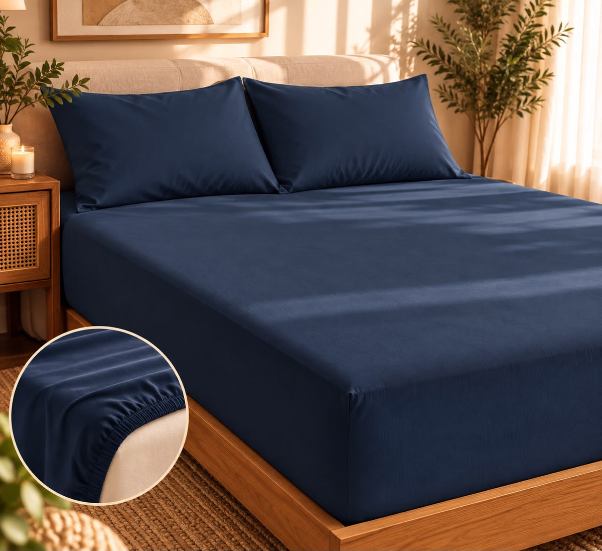Solid Elastic Fitted King size bedsheet