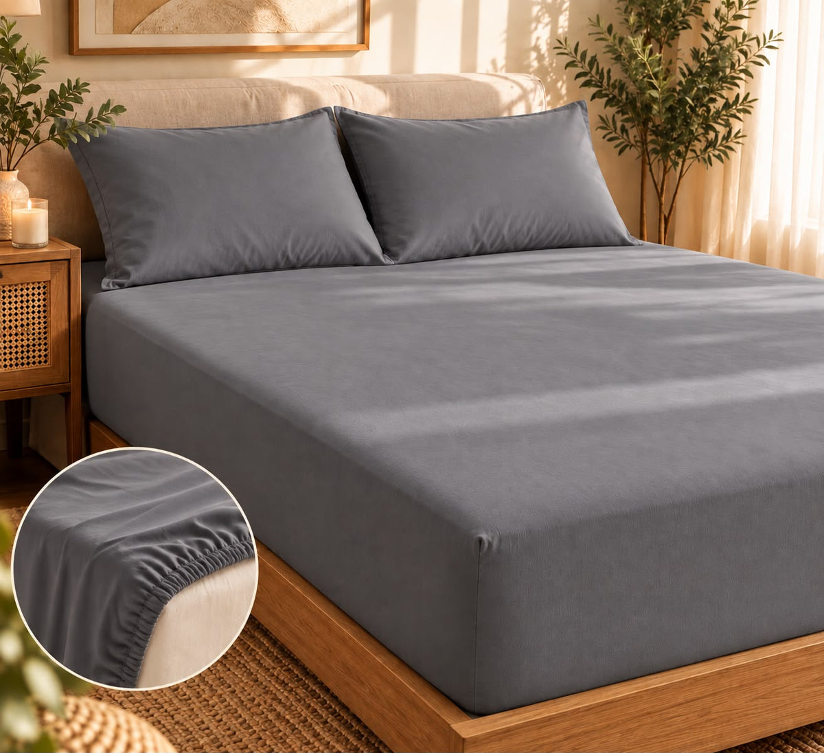 Solid Elastic Fitted King size bedsheet