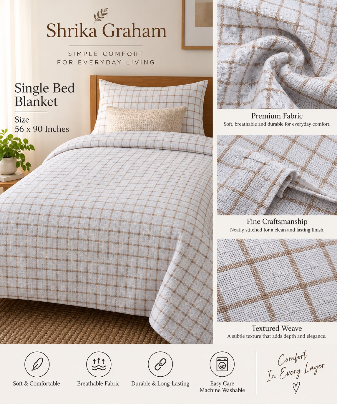 Textured weave checkered export grade Dohar /Zip Cover/Cotton Blanket