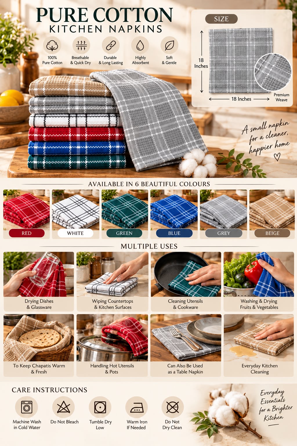 Pure Cotton Textured Kitchen Napkins/Towels