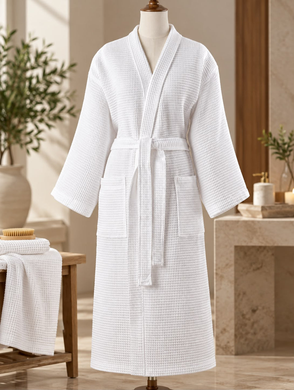 White Waffle Knit Bathrobes