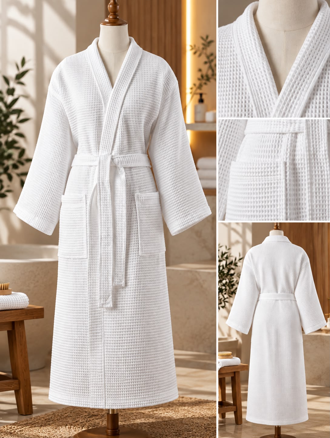 White Waffle Knit Bathrobes