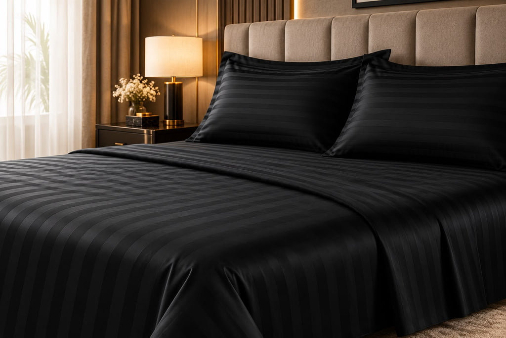 Black bedsheet with self stripes