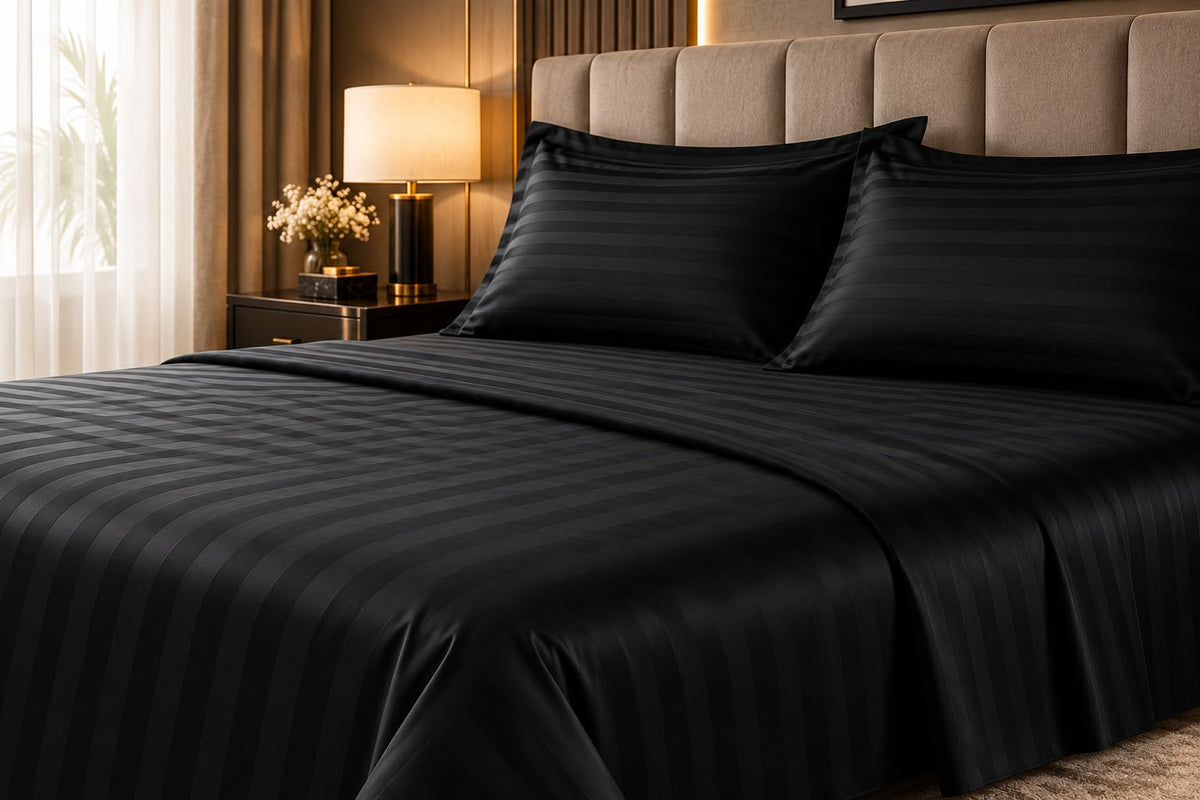 Black bedsheet with self stripes