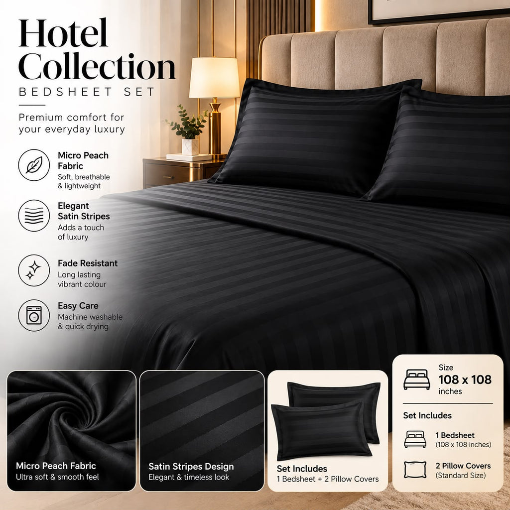 Black bedsheet with self stripes