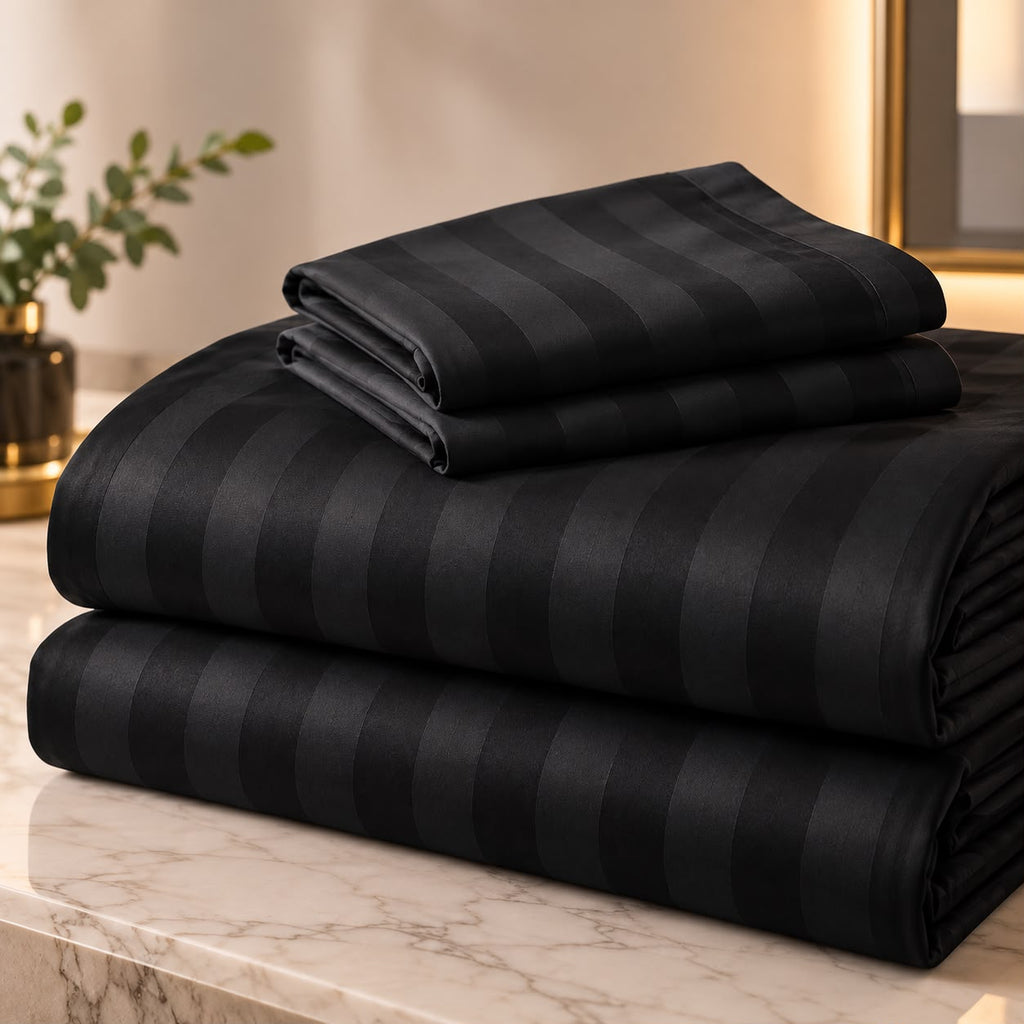 Black bedsheet with self stripes