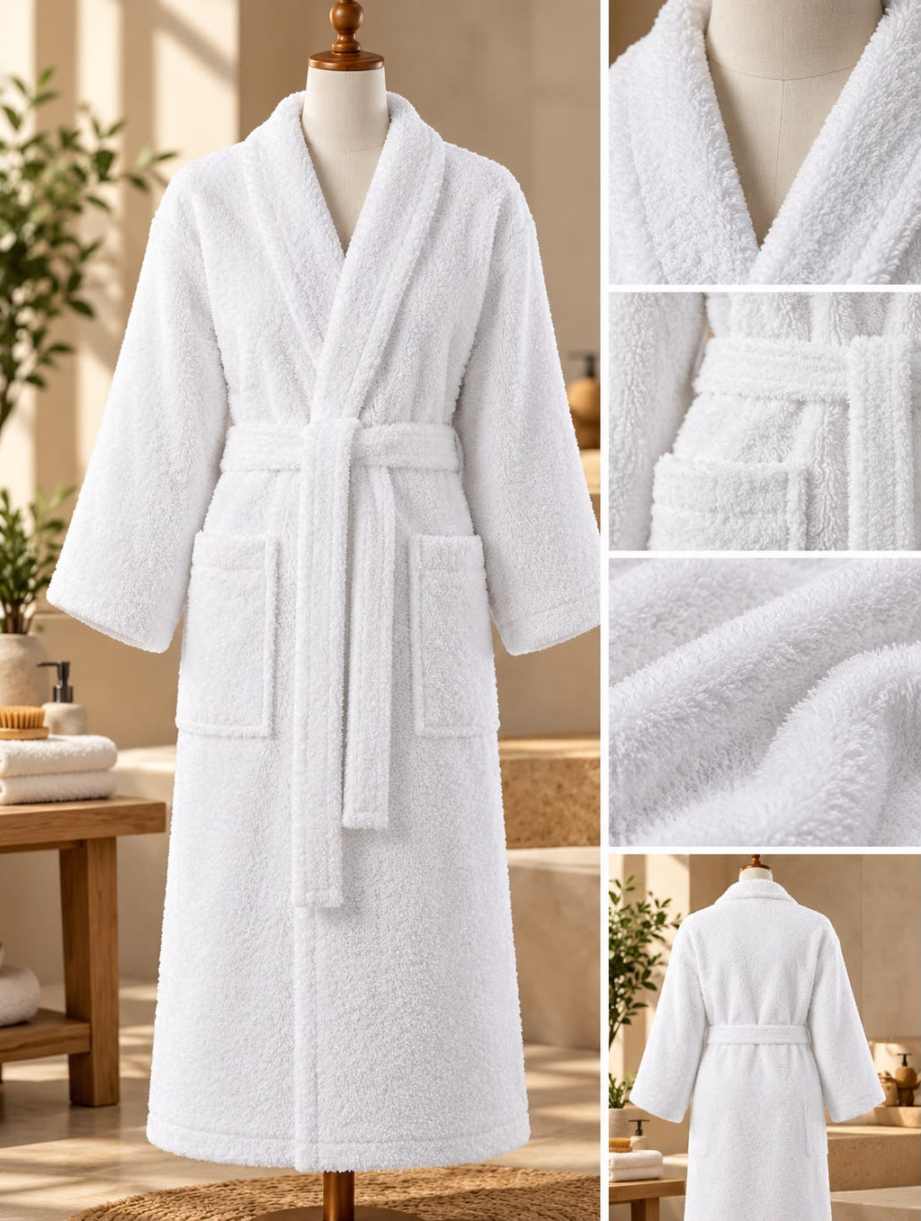 White Terry Bathrobe with Pockets