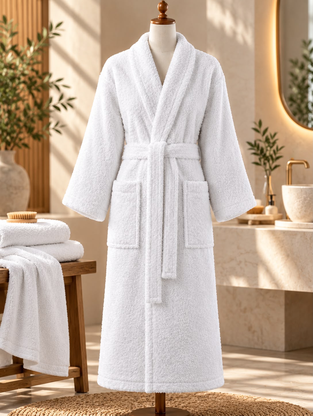 White Terry Bathrobe with Pockets
