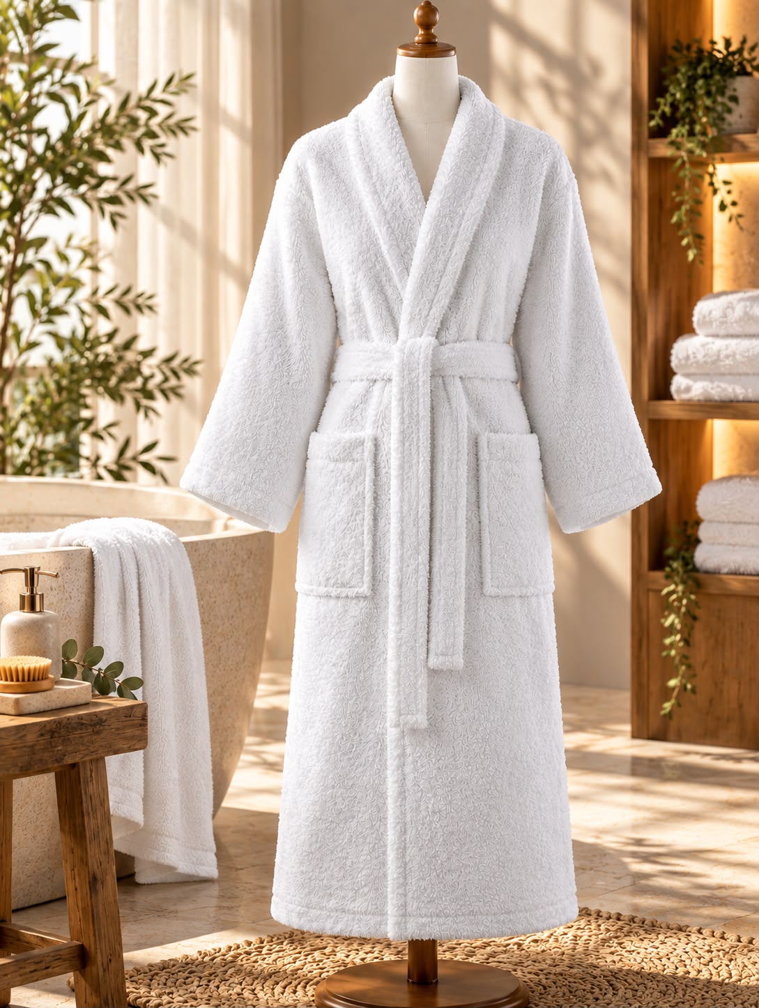 White Terry Bathrobe with Pockets