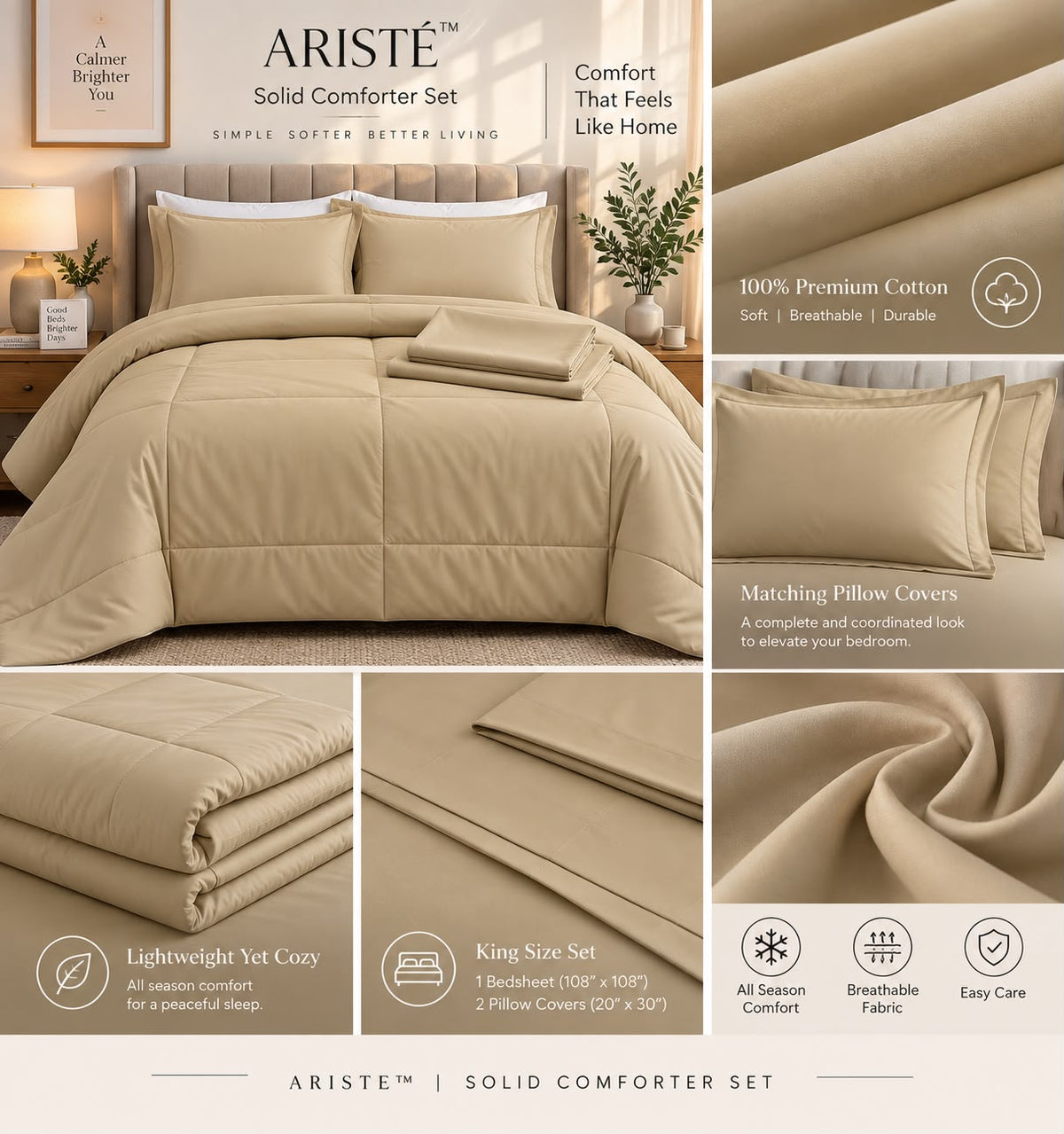 Ariste solid King size Comforter set