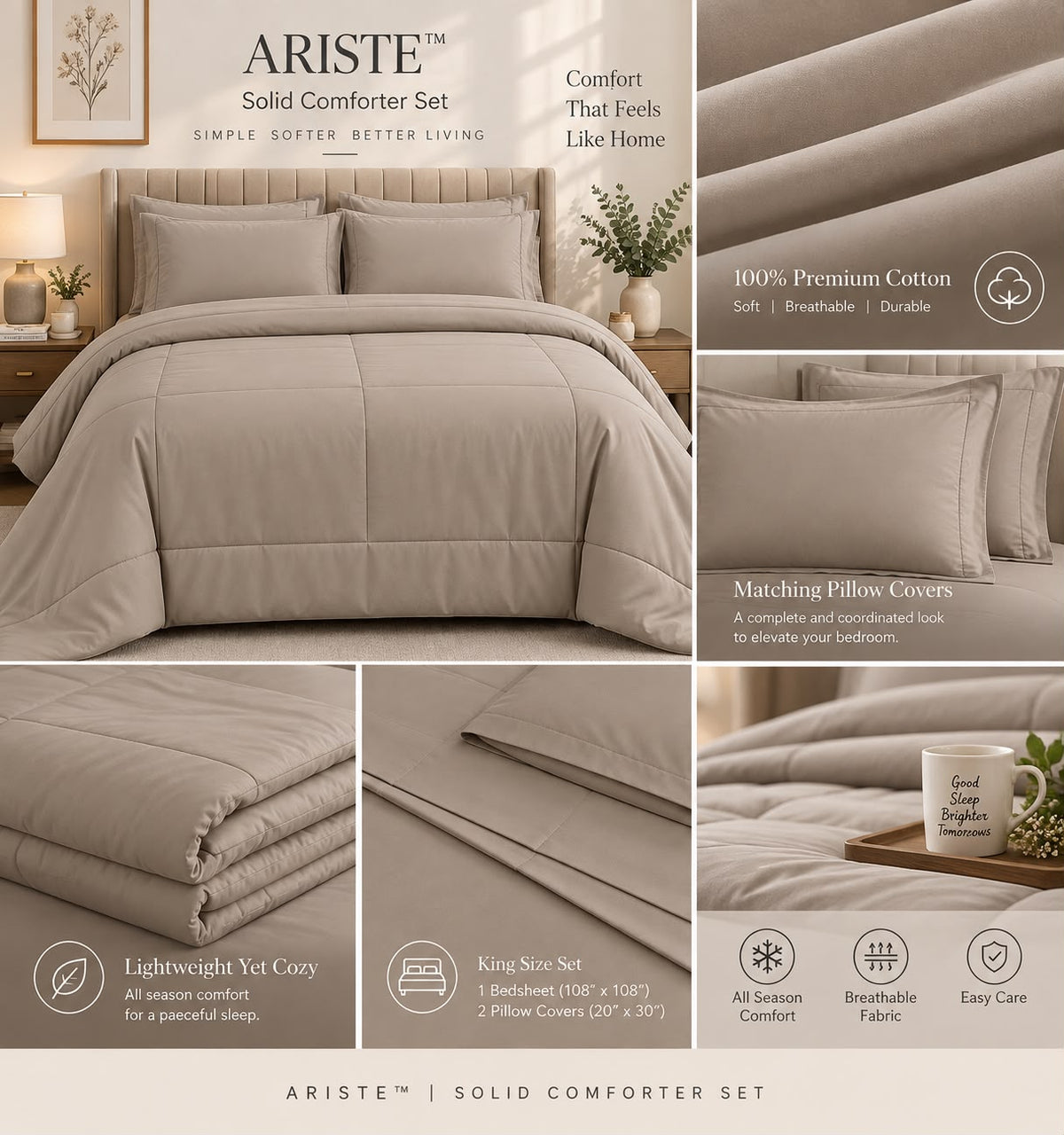 Ariste solid King size Comforter set